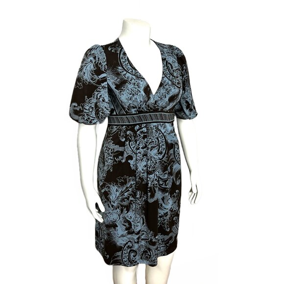 BDBG Brown/Blue Paisley V-neck Midi Dress Size M - Picture 5 of 6